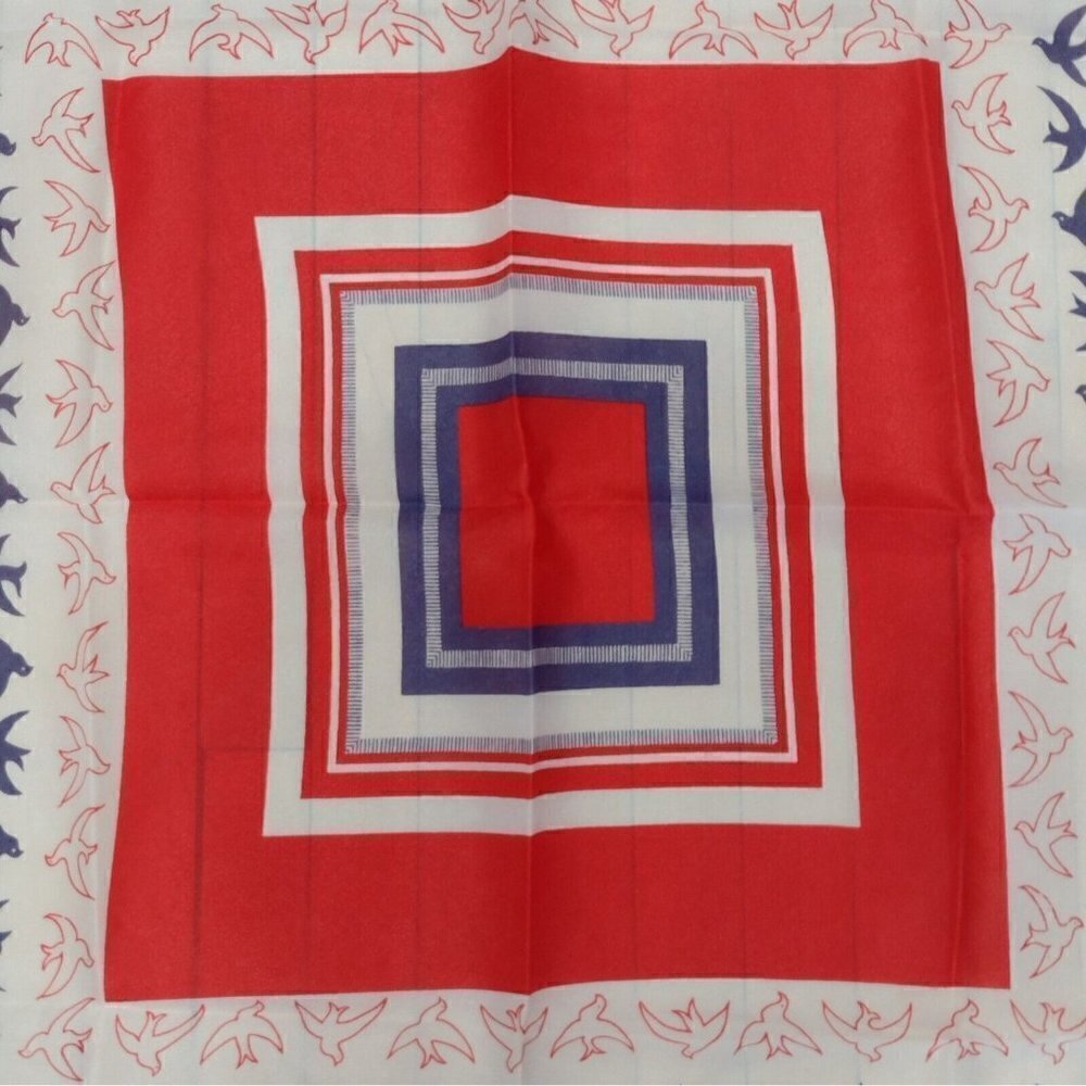 Vintage Eileen Wood Scarf Birds Red Blue Japan Water Repellent 27 X 26 - Picture 3 of 6